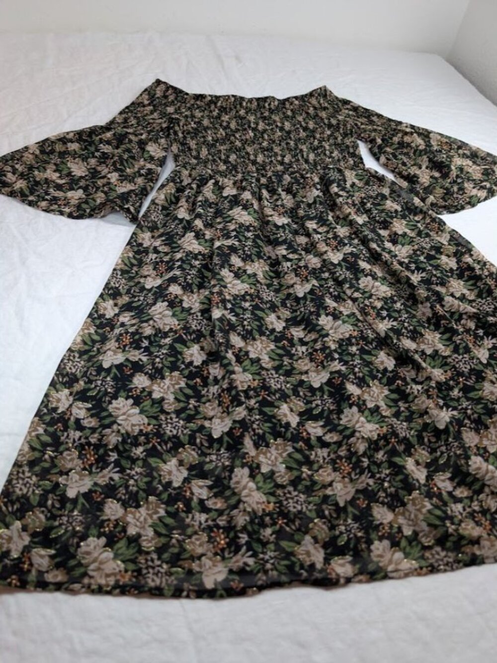 Mafadeny women's size Medium black floral off the shoulder short dress B18 - Picture 2 of 8